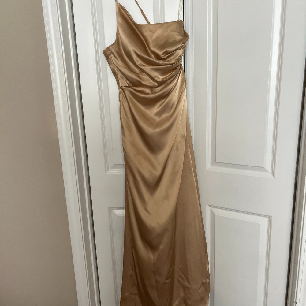 Galina Signature charmeuse draped one-shoulder dress